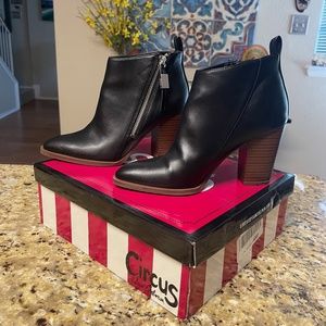 CIRCUS-SAM EDELMAN WOMENS BLYTHE LEATHER POINTED TOE ANKLE BOOT, BLACK, SIZE 7